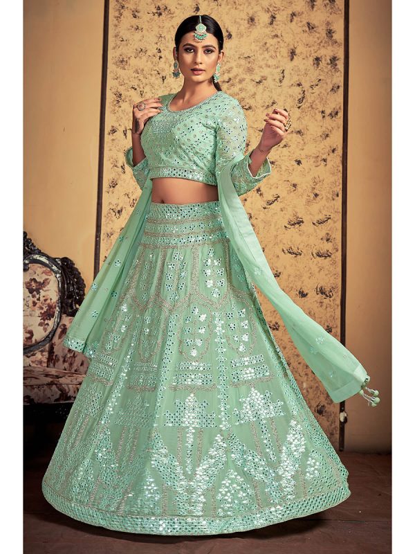 Myra Pista Georgette Heavy Embroidered Designer Lehenga Sale