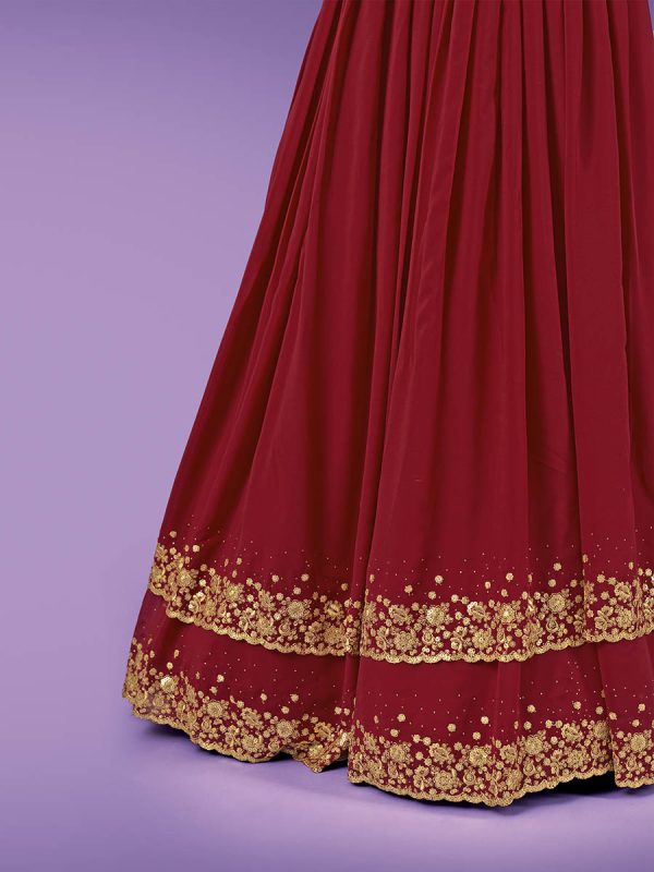 Myra Red Georgette Embroidered Designer Lehenga Online