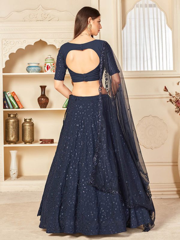 Myra Navy Blue Georgette Embroidered Lehenga Online Sale