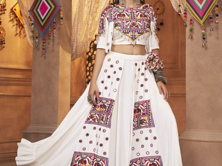 Myra White Koti Style Viscose Rayon Embroidered Designer Navratri Special Lehenga Discount