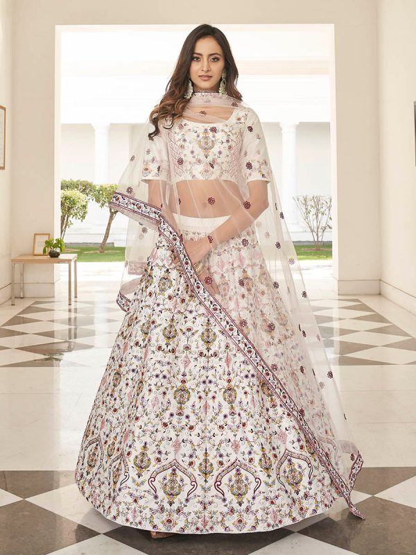 Myra White Heavy Embroidered Designer Lehenga Discount