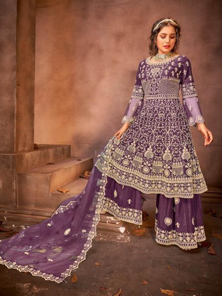 Myra Purple Heavy Embroidered Gharara Suit For Cheap