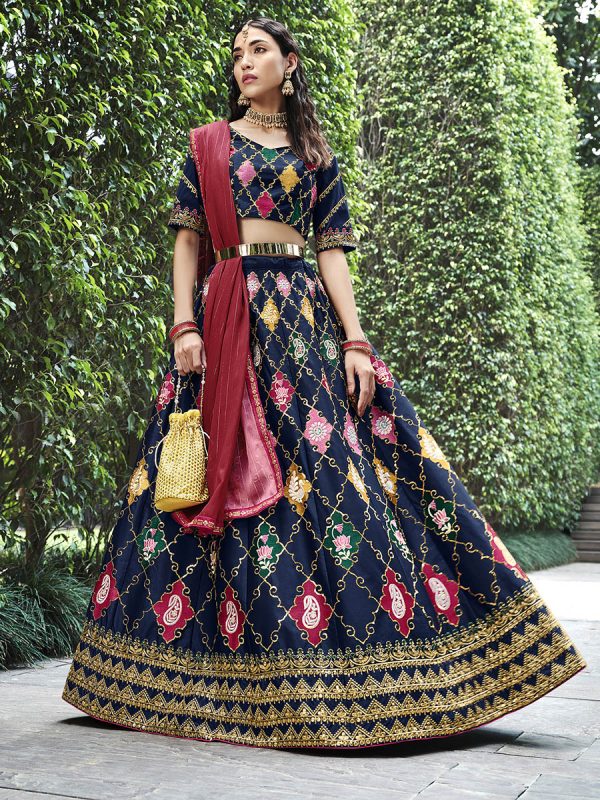 Myra Navy Silk Embroidered Designer Lehenga Choli Sale