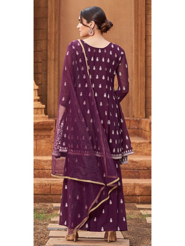 Myra Purple heavy Georgette Koti Style Embroidered Sharara Suit For Cheap