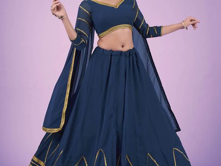 Myra Navy Blue Georgette Embroidered Designer Lehenga on Sale