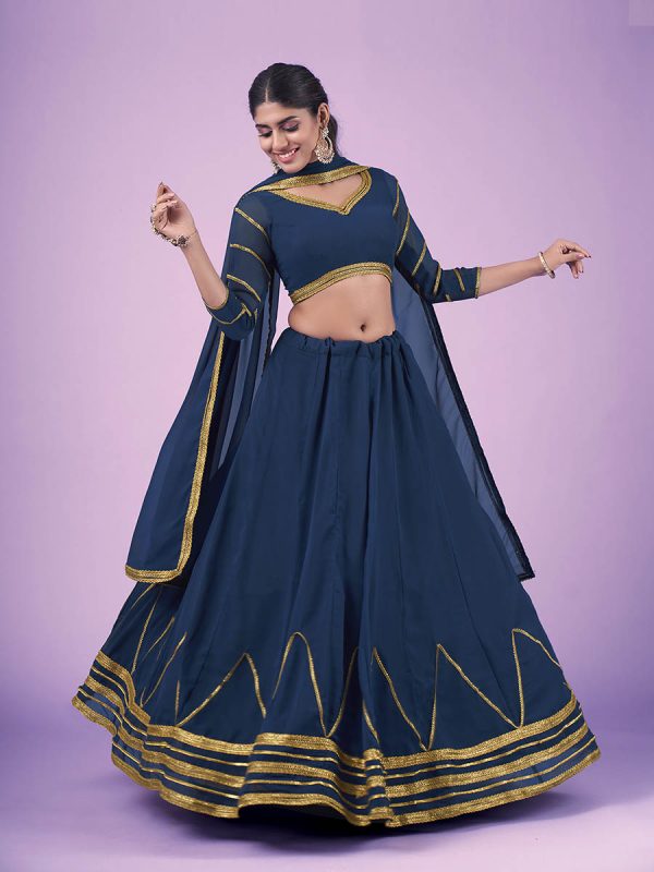 Myra Navy Blue Georgette Embroidered Designer Lehenga on Sale