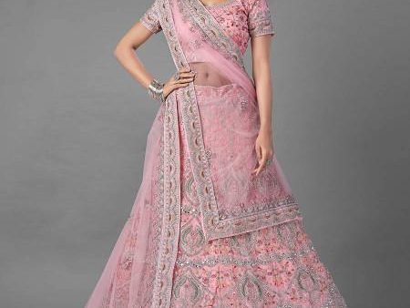 Myra Pink Heavy Embroidered Soft Net Bridal Lehenga Online Hot Sale