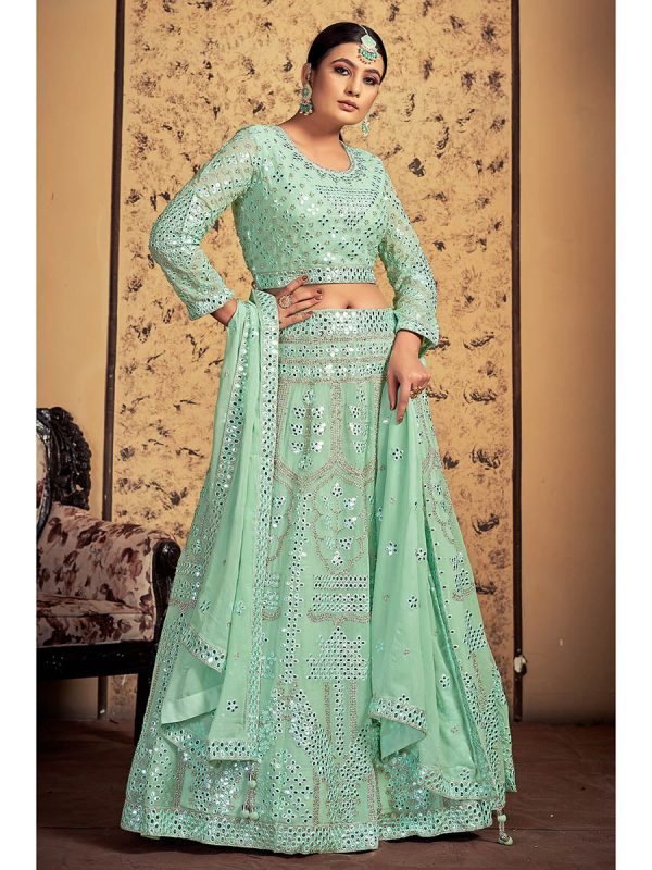 Myra Pista Georgette Heavy Embroidered Designer Lehenga Sale