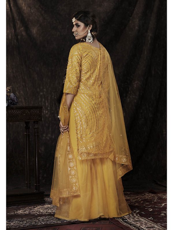 Myra Mustard Net Embroidered Sharara Suit Online now