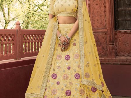 Myra Wedding Wear Yellow Organza Embroidered Lehenga Choli For Cheap