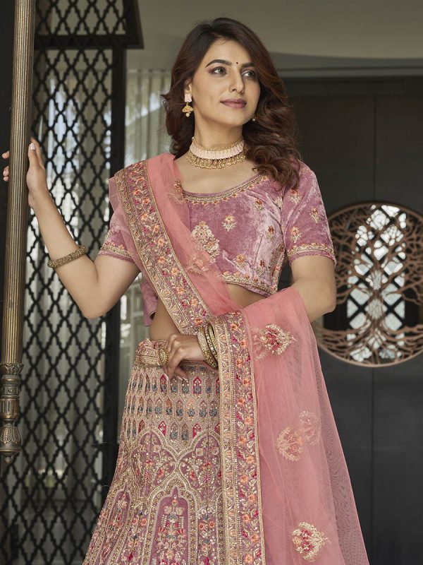 Myra Mauve Velvet Embroidered Designer Lehenga Sale