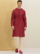 House of Pataudi Men Red Embroidered Jashn Straight Kurta Supply