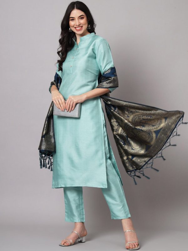 Kalini Cotton Silk Blend Kurta with Trousers & Banarasi Silk Dupatta Online