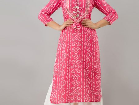 HERE&NOW Pink Bandhani Printed Gotta Patti Regular Kurta with Sharara Hot on Sale