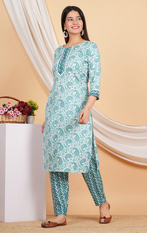 House of RP Women Green Rayon Ethnic Print Kurta & Pant Set Discount