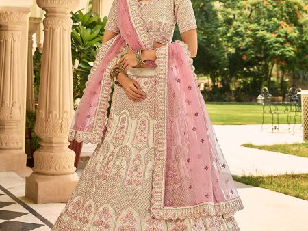 Myra Beige Organza Embroidered Lehenga Choli Hot on Sale