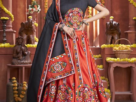 Myra Red Art Silk Gamthi Work Designer Lehenga on Sale