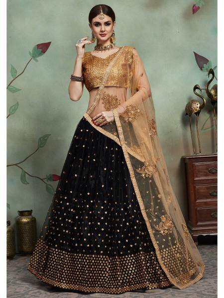 Myra Black Soft Net Heavy Embroidered Lehenga Online Hot Sale