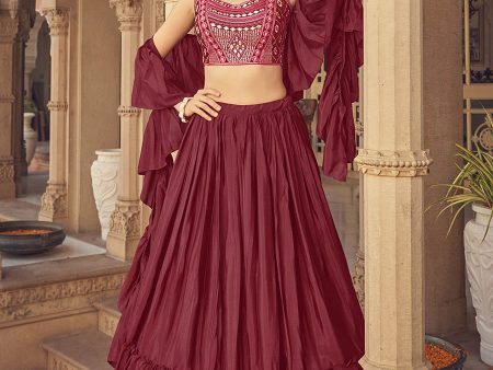 Myra Maroon Chinon & Art SIlk Embroidered Designer Lehenga Choli Online Sale