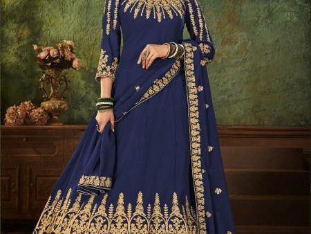 Myra Navy Blue Georgette Embroidered Gown Online Sale