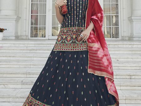 Myra Navy Blue - Pink Embroidered Designer Lehenga Sale