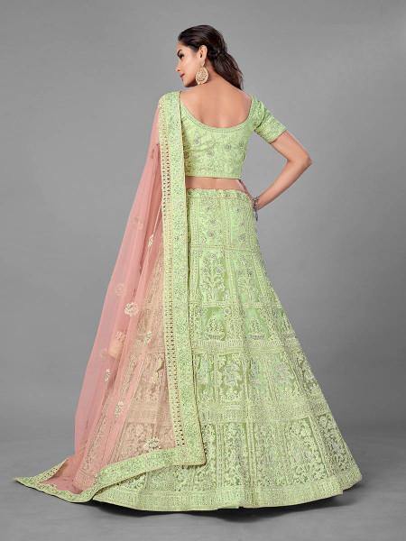 Myra Pista Heavy Embroidered Soft Net bridal Lehenga on Sale