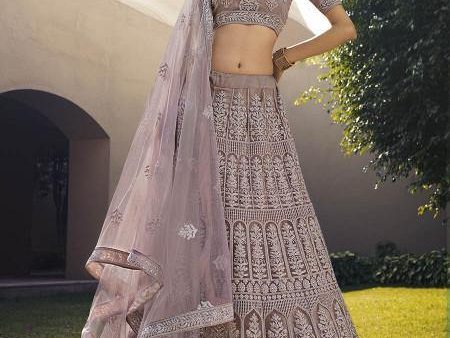 Myra Mauve Heavy Embroidered Soft Net bridal Lehenga Discount