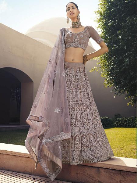 Myra Mauve Heavy Embroidered Soft Net bridal Lehenga Discount