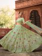 Myra Pista Green Organza Embroidered Lehenga For Cheap