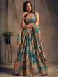 Myra Teal Blue Organza Silk Embroidered Lehenga Supply