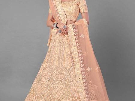 Myra Peach Heavy Embroidered Soft Net bridal Lehenga Hot on Sale