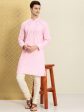 House of Pataudi Men Pink & White Bandhani Printed Pure Cotton Jashn Kurta For Discount