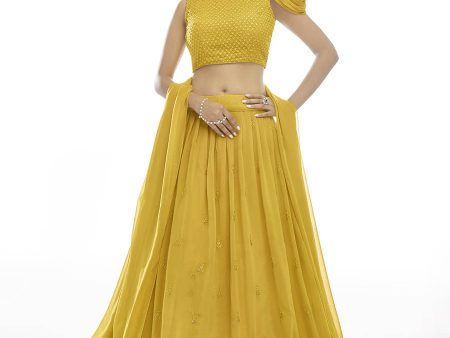 Myra Musturd Georgette Embroidered Designer Lehenga Online