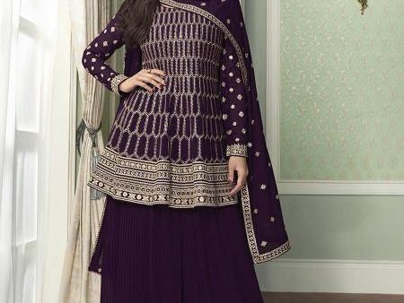 Myra Purple Georgette Embroidered Palazzo Suit Fashion