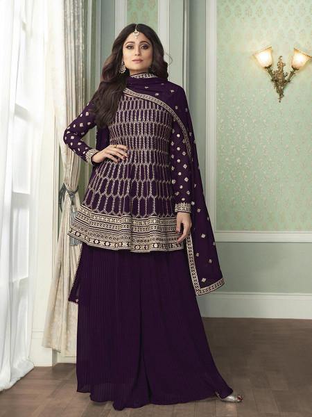 Myra Purple Georgette Embroidered Palazzo Suit Fashion