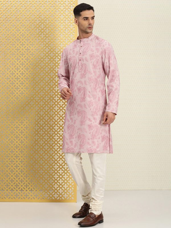 House of Pataudi Men Paisley Embroidered Sequinned Thread Work Jashn Kurta with Churidar Supply